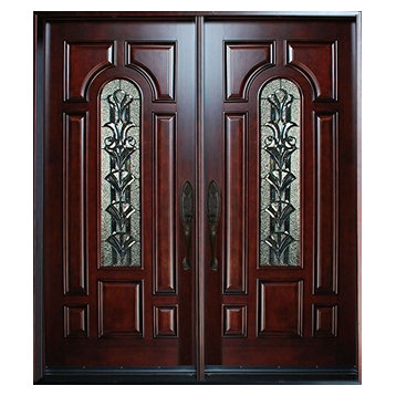 Exterior Front Entry Double Wood Door M280A 36" x80" X2, Right Hand Swing In