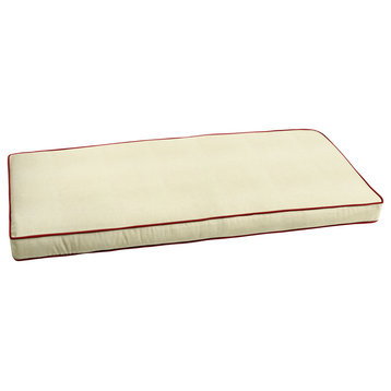 Sunbrella Ivory With Jockey Red Outdoor Bench Cushion 55" to 60", Corded