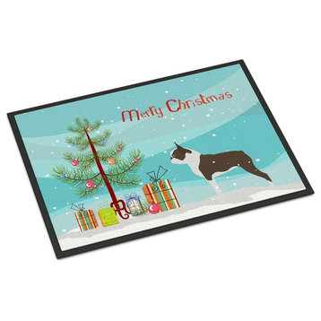 Boston Terrier Merry Christmas Tree Indoor Or Outdoor Mat