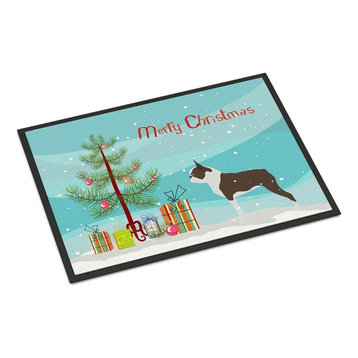 Boston Terrier Merry Christmas Tree Indoor Or Outdoor Mat