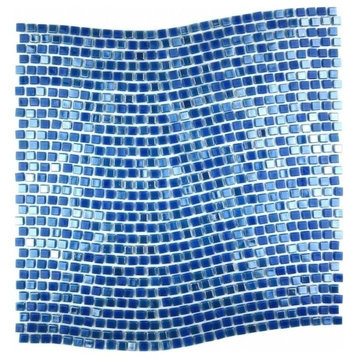 Galaxy 0.3125 in x 0.3125 in Wavy Square Glass Mosaic in Iridescent Day Sky Blue