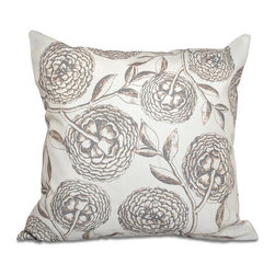 16 x 16-inch, Antique Flowers, Floral Print Pillow, Taupe (Beige) - Decorative Pillows