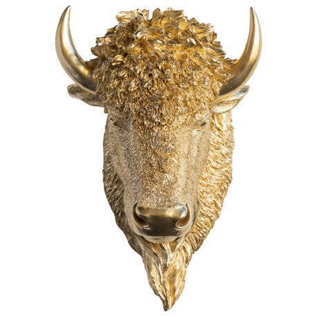Faux Taxidermy Bison Head Wall Mount, Gold