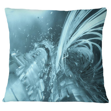 Fractal 3D Light Blue Collision Contemporary Throw Pillow, 18"x18"