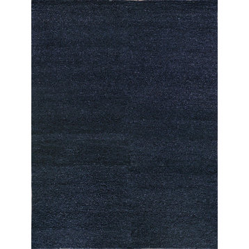 Borelli Handmade Hand Loomed Wool Navy Blue Area Rug, 6'x9'