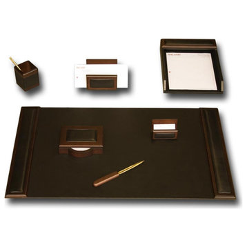 D8404, Walnut Leather, 7-Piece Desk Set