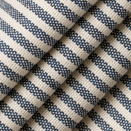 Blue Eco Friendly Small Scale Stripe woven Upholstery Fabric by the Yard