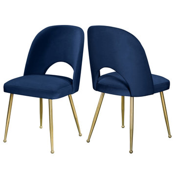 Logan Velvet Dining Chairs With Brushed Gold Legs (Set of 2), Navy