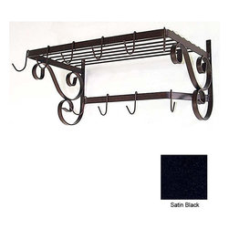 French Wall Rack with Bar And 10 Hooks - Satin Black - Pot Racks And Accessories