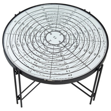 Benzara BM285039 32" Nautical Mirror Top Coffee Table, Vintage Compass, White