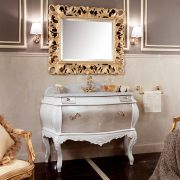 GM Luxury Laguna 51.6" White Bathroom Vanity Cabinet Set Single Sink Silver Leaf