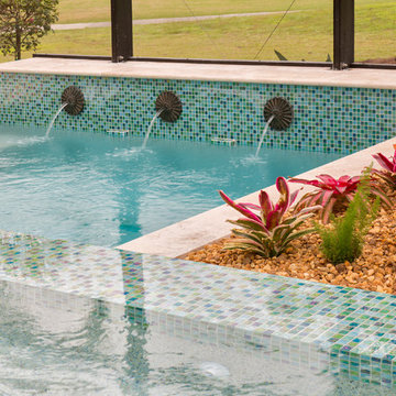 View from spa to water feature