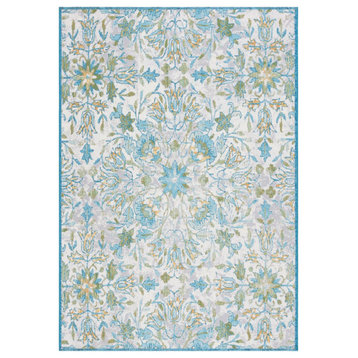 Safavieh Barbados Collection BAR513 Indoor-Outdoor Rug, Ivory/Light Blue, 5'3"x7'6"