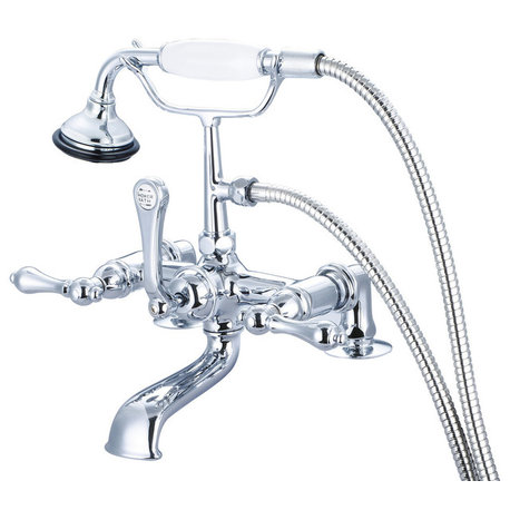 Vintage Classic Deck Mount Tub Faucet With Handshower, Hand Polished, Richly Tri