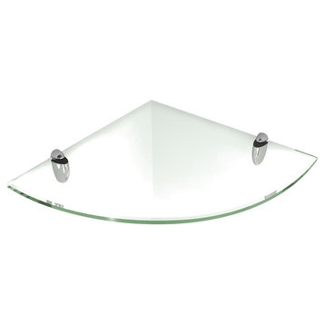 Floating Glass Shelf (Corner) 8x8 inch w/ Chrome Brackets-Clear glass