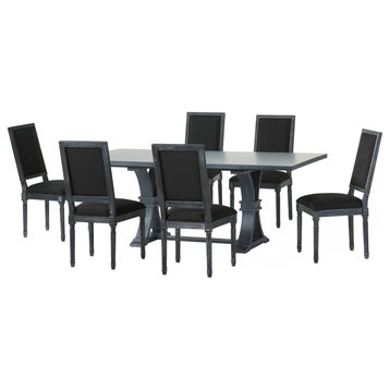 Beckstrom French Country Wood 7-Piece Expandable Dining Set, Black/Gray