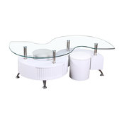 Contemporary Glass Coffee Table with Storage, White