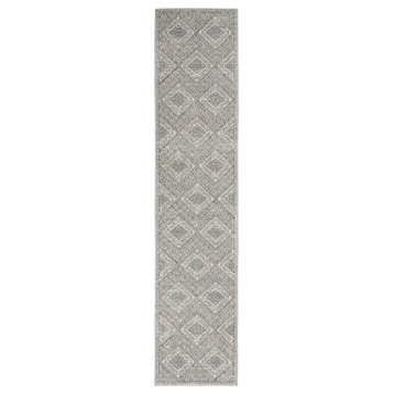 Nourison Concerto 26x120" Polyester and Polypropylene Area Rug - Gray/Ivory/Blue