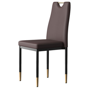 Modern Upholstered Dining Chair (Set of 2) with Carbon Steel Legs, Brown