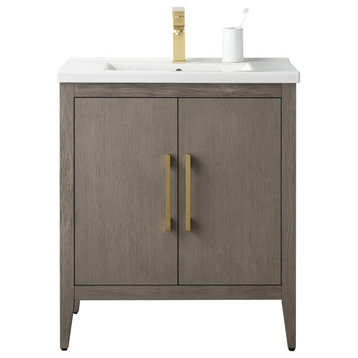 Vanity Art Bathroom Vanity Cabinet with Sink and Top, Driftwood Gray, 30", Golden Brushed