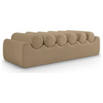 Meridian Furniture - Rumble Upholstered Bench, Tan, 56" W x 22" D x 16.5" H, Vegan Leather - Discover the Rumble tan vegan leather bench, featuring a sleek, soft feel that adds a touch of contemporary elegance to any room. This stylish bench offers six removable bolster pillow seats for enhanced comfort and versatility. Its modern design seamlessly blends with various decor styles, making it a versatile choice for your entryway, living room, or bedroom.