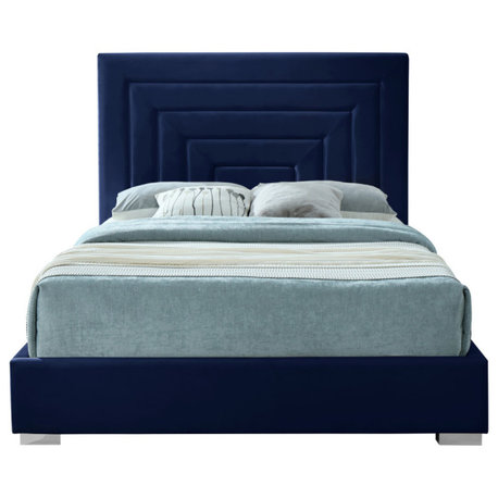 Nora Velvet Upholstered Bed, Navy, King