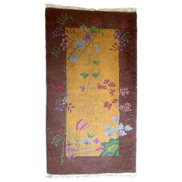 Handmade antique Art Deco Chinese rug 2.10' x 5.2' (90cm x 158cm) 1920s