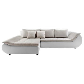 INNA Sectional Sleeper Sofa, Left Corner , White/Sand