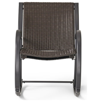GDF Studio Leann Outdoor Dark Brown Wicker Rocking Chair