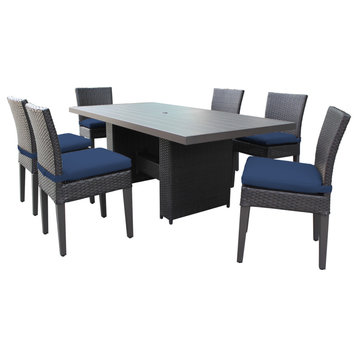 Belle Rectangular Outdoor Patio Dining Table with 6 Armless Chairs Navy