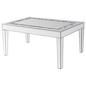 Contemporary Coffee Table, Mirrored Design With Sparkling Faux Diamond Inlay