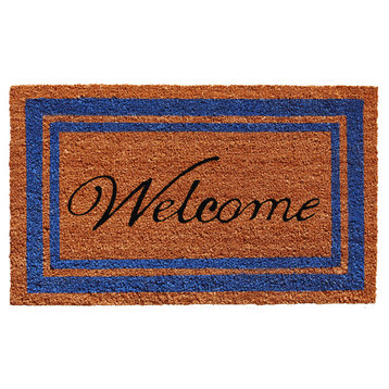Calloway Mills 152971830WELC Blue Border Welcome Doormat, 18"x30"