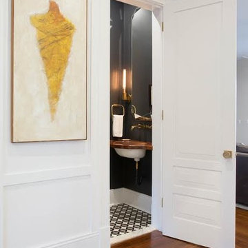 scallops and "wonderful copenhagen" in master bath and powder room in LA home