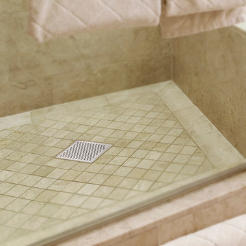 Modern Shower using QM Delmar Series Central located drain