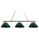 Z-Lite - Z-Lite 155-3PB-ARG Sharp Shooter 3 Light Billiard in Green - The simple styling of this three light fixture creates a classic statement. Finished in polished brass, this three light fixture uses acrylic green shades to compliment its classic look, and 36" of chain per side is included to ensure the perfect hanging height.