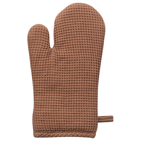 Woven Linen and Cotton Waffle Hot Pad Mitt, Terra-Cotta