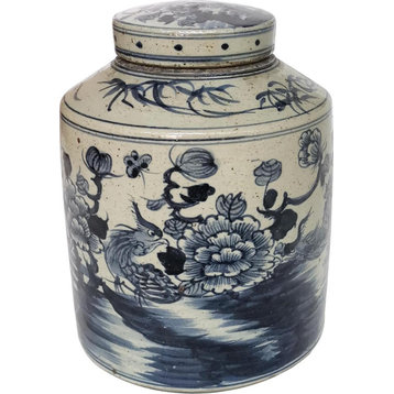Tea Jar Service Items Vase Bird Floral Motif Flower Small Ceramic