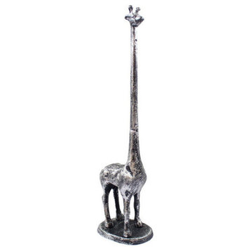 Rustic Silver Cast Iron Giraffe Extra Toilet Paper Stand 19"