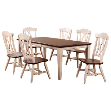 7 Piece Solid wood Two Tone Dark Brown and White Expendable Dining Set