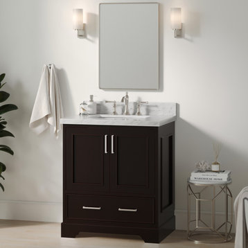 Ariel Stafford 31" Single Rectangle Sink Bathroom Vanity, Espresso, 1.5 Carrara Marble