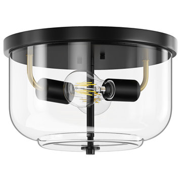 Black Drum Flush Mount Ceiling Light Fixture with Transparent Glass Shade