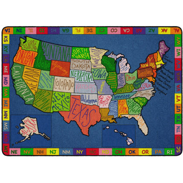 Flagship Carpets VA262-32A 6'X8'4" My America Doodle Map Educational Rug
