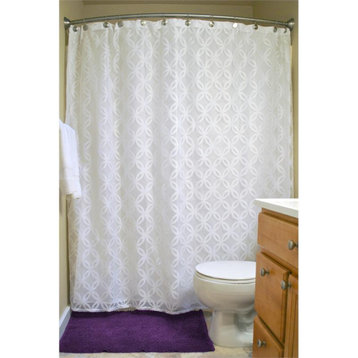 DII 72" Modern Style Fabric Lace Lattice Shower Curtain in White