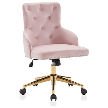 Belden Modern Elegant Swivel Desk Chair, Pink/Gold