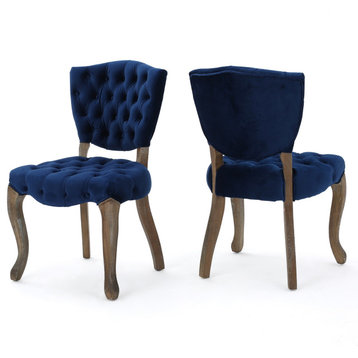GDF Studio Elizabeth Tufted New Velvet Fabric Dining Chairs, Set of 2, Navy Blue