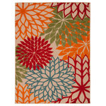 Nourison - Nourison Aloha 9'6" x 13' Green Tropical Area Rug - This tropical indoor/outdoor rug from the Aloha Collection features a soft cut pile and textural woven patterns in bursts of brilliant color sure to brighten the look of your surroundings. Oversized floral patterns in orange, red, and green add a festive touch of the tropics to your patio, deck, or porch. Machine made from premium stain-resistant fibers for ease of care: simply rinse with a hose and air dry.