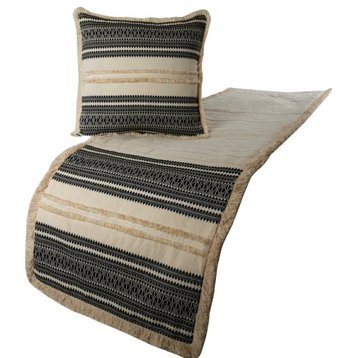 Beige Queen 74"x18" Bed Throws Runner & pillow Case Linen, Moroccan Vibe