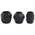 The Novogratz - Contemporary Black Metal Vase 44436 - Use their dimensional design to showcase indoor succulents on living room, office, or bedroom sections needing a touch of green. This item ships in 1 carton. Suitable for indoor use only. This vase comes as a set of 3. Contemporary style. Vases have a 4 in, 3.40 in, and 3 in mouth openings.