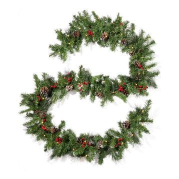 9' Mixed Spruce Pre-Lit Clear LED Artificial Christmas Garland, Green