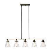 5-Light Linear Pendant, Oil Rubbed Bronze and Antique Brass